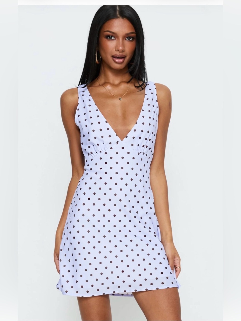 Princess Polly Blue and Brown Polka Dot Mini Dress. NWT Size 4